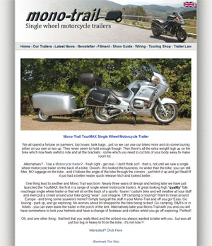 Mono-Trail Single Wheel Motorcycle Trailers